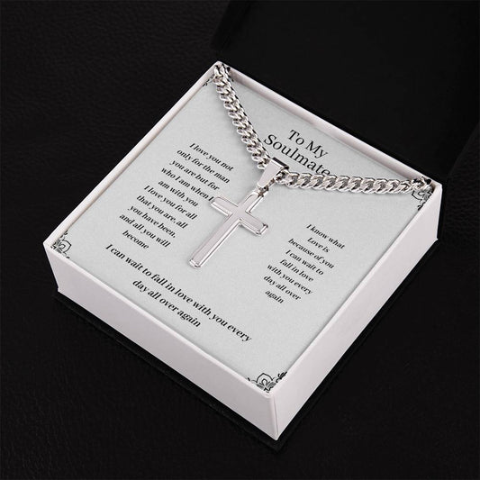 To my husband Personalized Steel Cross Necklace on Cuban Chain w/ MC