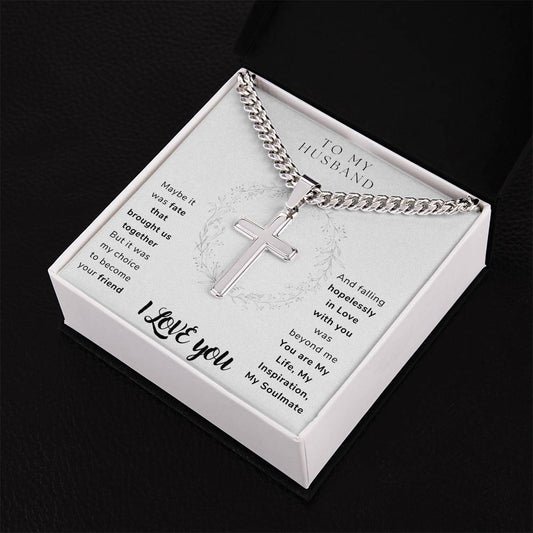 To my husband Personalized Steel Cross Necklace on Cuban Chain w/ MC