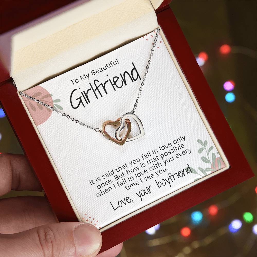 Personalized Girlfriend Interlocking Hearts Necklace