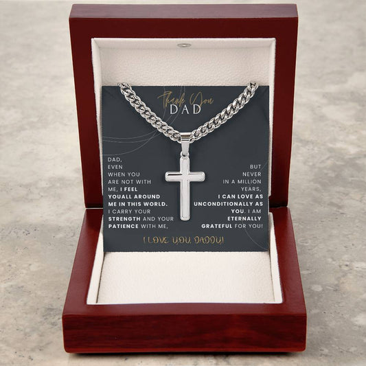 To my father Artisan Cross Necklace on Cuban Chain w/ MC