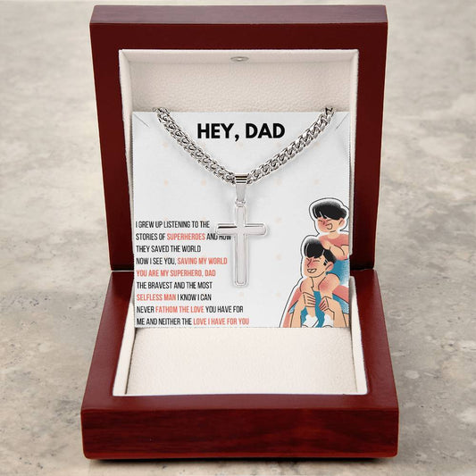 To my father Artisan Cross Necklace on Cuban Chain w/ MC