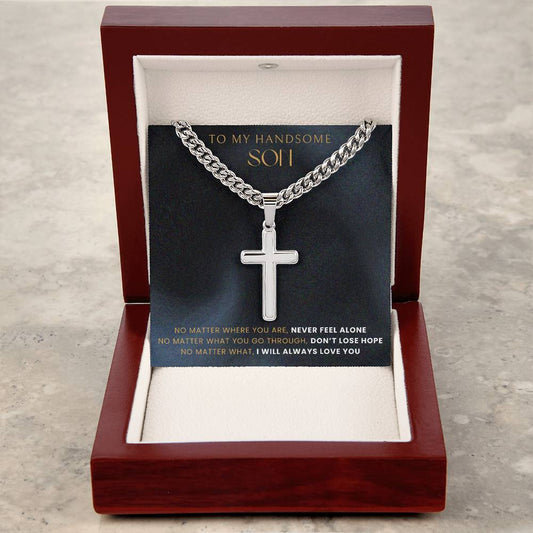 To my son Artisan Cross Necklace on Cuban Chain w/ MC